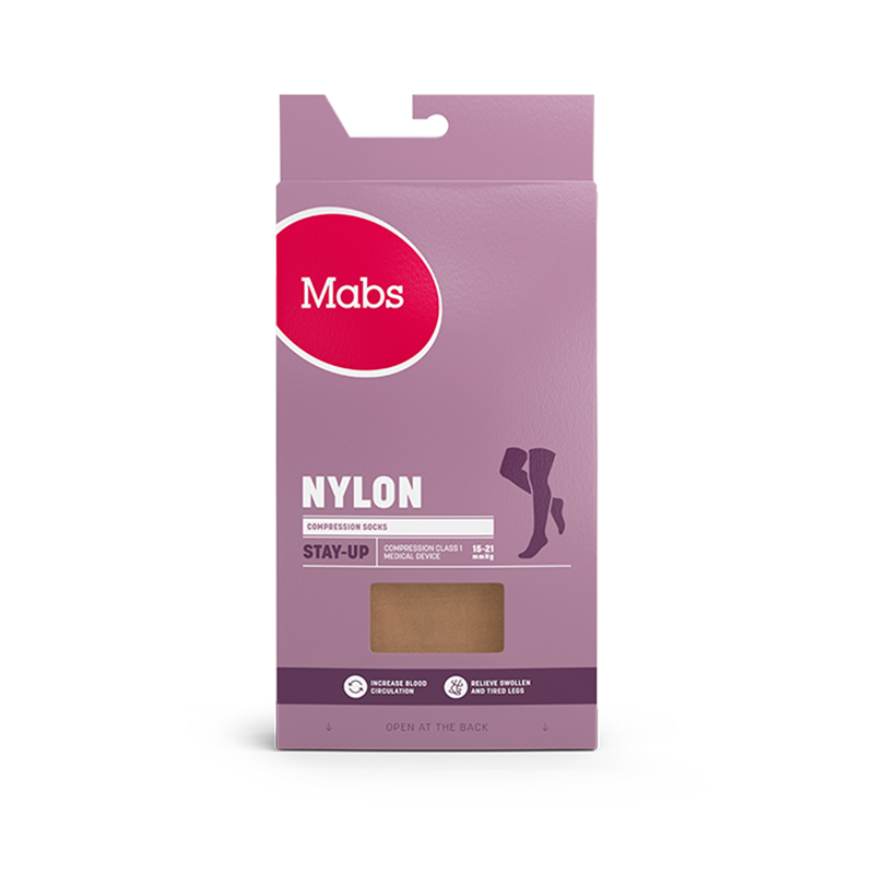 Mabs Stay-Up - Kompressionsklasse 1 - Elegante nylon stay-up sokker i sort eller naturlig
